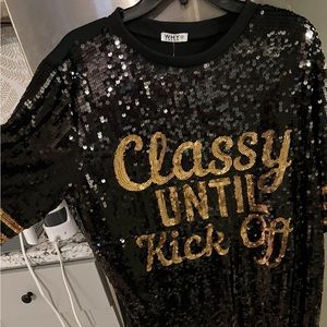 Sequin jersey dress. Black and gold. Red one is just for reference!